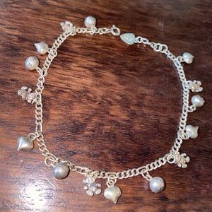 Vintage Sterling Silver Heart & Teddy Bear Charm Bracelet